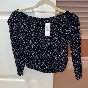 Navy blue floral cropped long sleeve